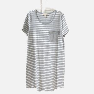 Michael Kors Grey and White Striped T-Shirt Dress size medium